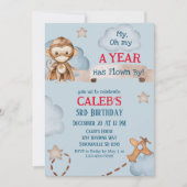 Invitation Avion Monkey Pilote Temps Vol Garçons Anniversaire (Devant)