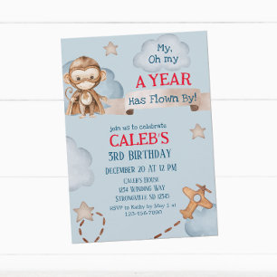 Invitation Avion Monkey Pilote Temps Vol Garçons Anniversaire