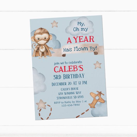 Invitation Avion Monkey Pilote Temps Vol Garçons Anniversaire
