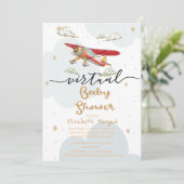 Invitation Avion, Nuages Étoiles Baby shower virtuel (Debout devant)