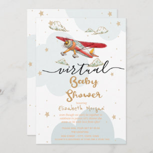 Invitation Avion, Nuages Étoiles Baby shower virtuel