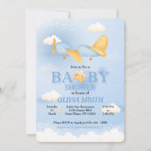Invitation Avion, Nuages & Etoiles, Bleu, Bébé garçon, mignon (Devant)