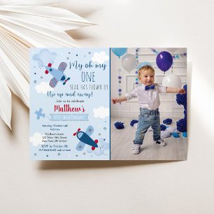 Invitation Avion Nuages Garçon Premier Anniversaire