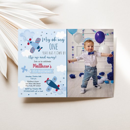 Invitation Avion Nuages Garçon Premier Anniversaire