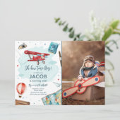 Invitation Avion Oh Mon Temps Vol Voyage Premier Anniversaire (Debout devant)