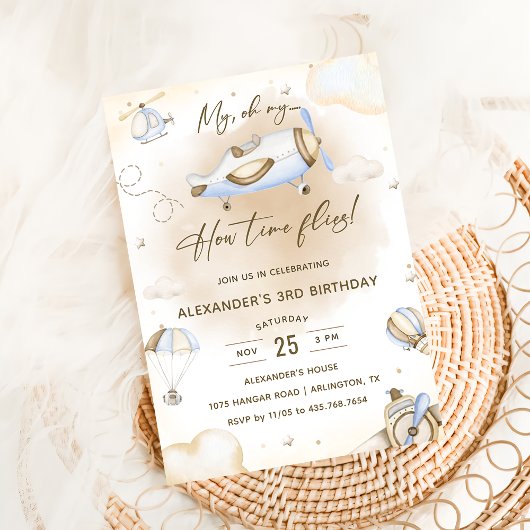 Invitation Avion Oh Mon temps vole 3e anniversaire