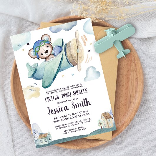 Invitation Avion Ourson | Baby Shower Virtuel