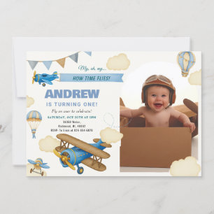 Invitation Avion personnel 1er anniversaire pour garçon avec