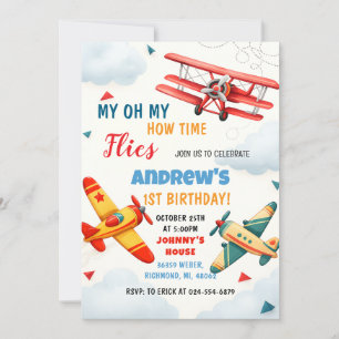 Invitation Avion personnel Vol 1er anniversaire pour enfant