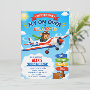 Invitation Avion Pilote Mignon Fête d'Enfant 2ème Anniversair