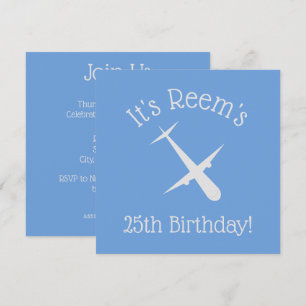 Invitation Avion sur élégant anniversaire personnalisé bleu