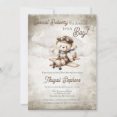 Invitation Avion Teddy Bear Baby shower de livraison spécial (Devant)