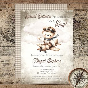Invitation Avion Teddy Bear Baby shower de livraison spécial
