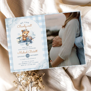 Invitation Avion Teddy Bear Blue Boy Baby shower photo