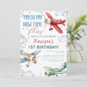 Invitation Avion Temps vole Avion Fête Anniversaire (Debout devant)