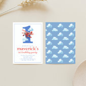 Invitation Avion vintage 1er anniversaire avec numéro 1