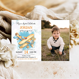 Invitation Avion vintage 1ère fête d'anniversaire Photo