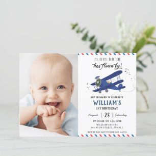 Invitation Avion Vintage Avion Blue Gold Photo
