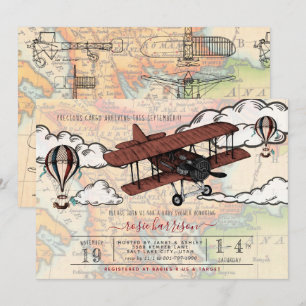 Invitation Avion Vintage   Baby Shower de Voyage