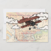 Invitation Avion vintage | Baby shower de voyage (Devant)