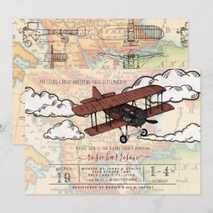 Invitation Avion vintage   Baby shower de voyage