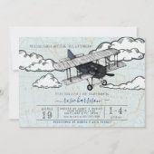 Invitation Avion vintage | Baby shower de voyage (Devant)