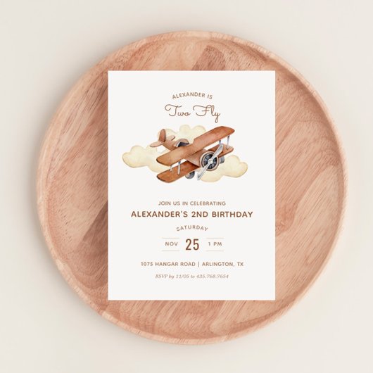 Invitation Avion vintage Biplane Deux volées Anniversaire