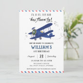 Invitation Avion Vintage Blue Gold    BirthdayInvit (Debout devant)