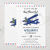 Invitation Avion Vintage Blue Gold    BirthdayInvit (Devant / Derrière)