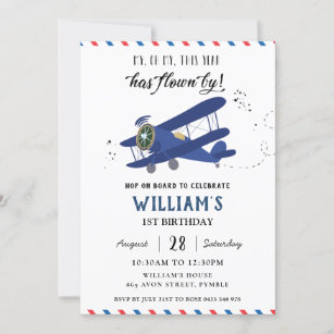 Invitation Avion Vintage Blue Gold    BirthdayInvit