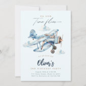 Invitation Avion vintage Blue Voyage Boy fête d'anniversaire (Devant)