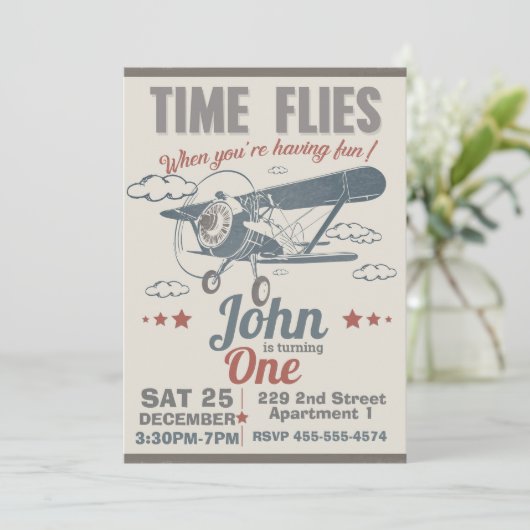 Invitation Avion Vintage - Invitation Avion (Debout devant)