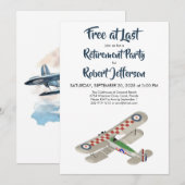 Invitation Avion vintage libre à Dernier Blue Retirement (Devant / Derrière)