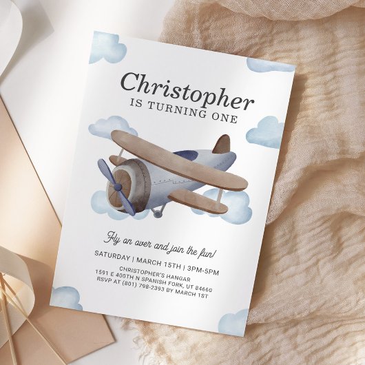 Invitation Avion vintage Partie d'anniversaire de l'aviation