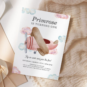 Invitation Avion vintage rose Avion Pilote Anniversaire