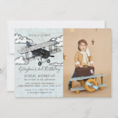 Invitation Avion vintage | Voyage fête d'anniversaire (Devant)