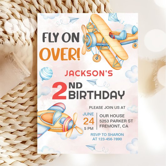 Invitation Avion Vol sur plus de 2e fête d'anniversaire