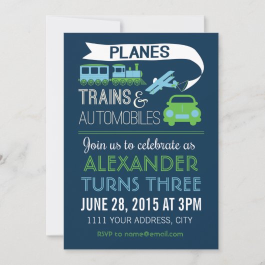 Invitation Avions, Trains & Automobiles (Devant)