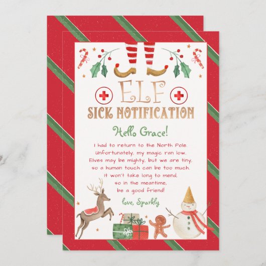 Invitation Avis de maladie d'Elf Sick Notifier Personnaliser (Devant / Derrière)