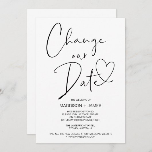 Invitation Avis mariage reporté, modifier notre Mariage de da (Devant / Derrière)