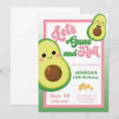 Invitation Avocado Anniversaire de fête Enfants Rose vert Ann (Devant / Derrière)