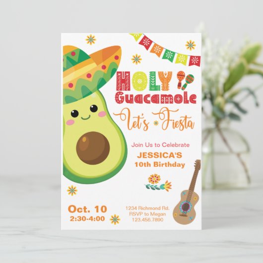 Invitation Avocado Anniversaire Fiesta Party Enfants Vert Rou (Debout devant)