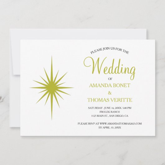 Invitation Avocado Green Starburst Mariage du milieu du siècl (Devant)