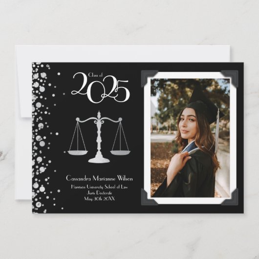 Invitation Avocat école de droit Silver Graduation Noir (Devant)