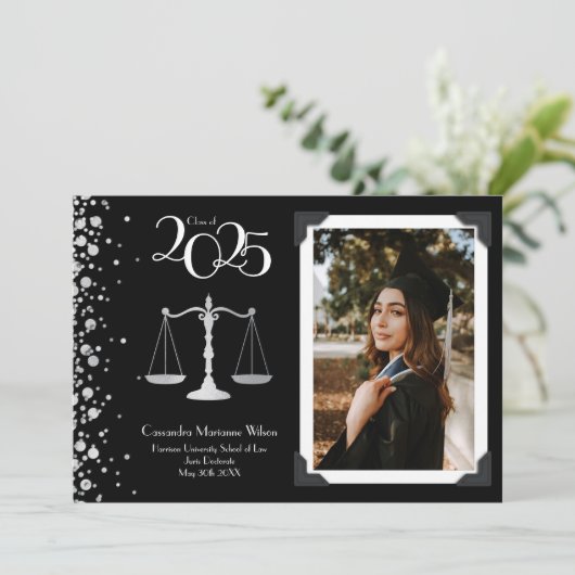 Invitation Avocat école de droit Silver Graduation Noir (Debout devant)