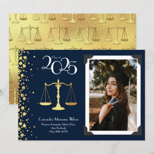 Invitation Avocat Faculté de Droit Gold Graduation Marine Blu