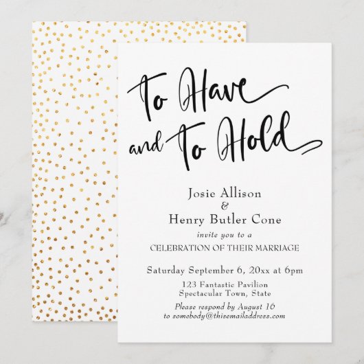 Invitation Avoir et garder Confettis dorés pour réception mod (Devant / Derrière)