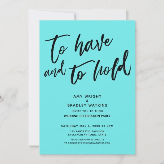 Invitation Avoir et garder Écriture manuscrite Réception Aqua (Devant)