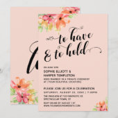 Invitation Avoir et garder les cœurs Script Fleurs au teint r (Devant / Derrière)