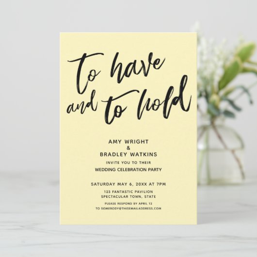 Invitation Avoir et tenir écriture Réception Jaune (Debout devant)